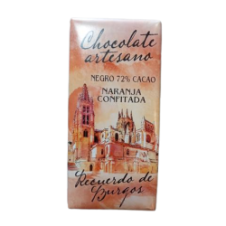 CHOCOLATE ARTESANO NEGRO 72 % CACAO CON NARANJA CONFITADA